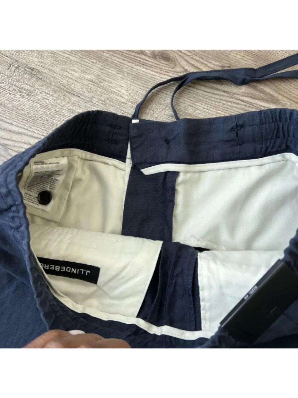 J Lindeberg Sasha Drape Linen Pants Mens 32x30 Navy Elastic Waist Slim Fit NWT